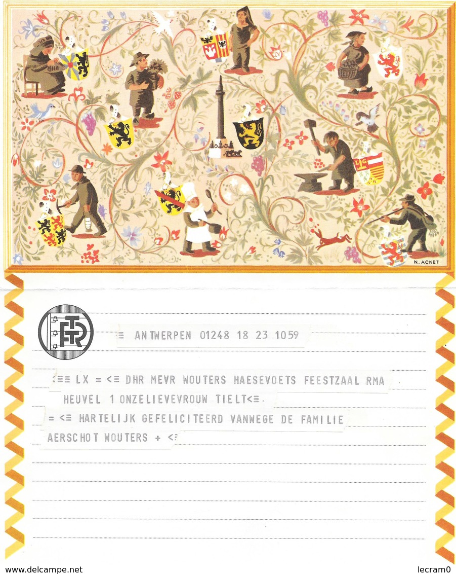 TELEGRAMME TELEGRAM ANTWERPEN METIERS CHASSEUR MINEUR DENTELIERE FLEURISTE FORGERON - Francobolli Telegrafici [TG]