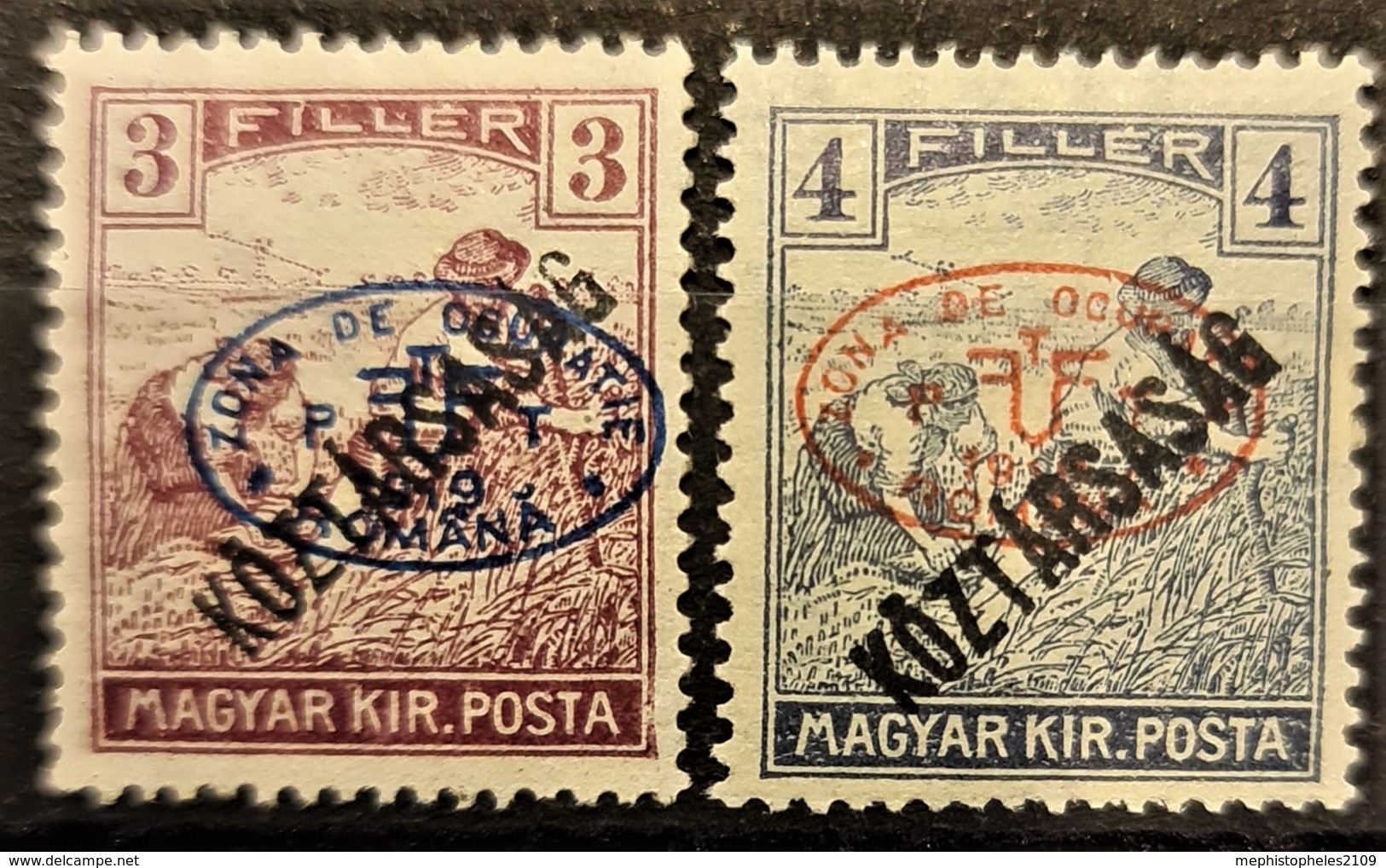 HUNGARY 1919 / ROMANIAN OCCUPATION - MLH - Sc# 2N34, 2N35 - 3f 4f - Szeged