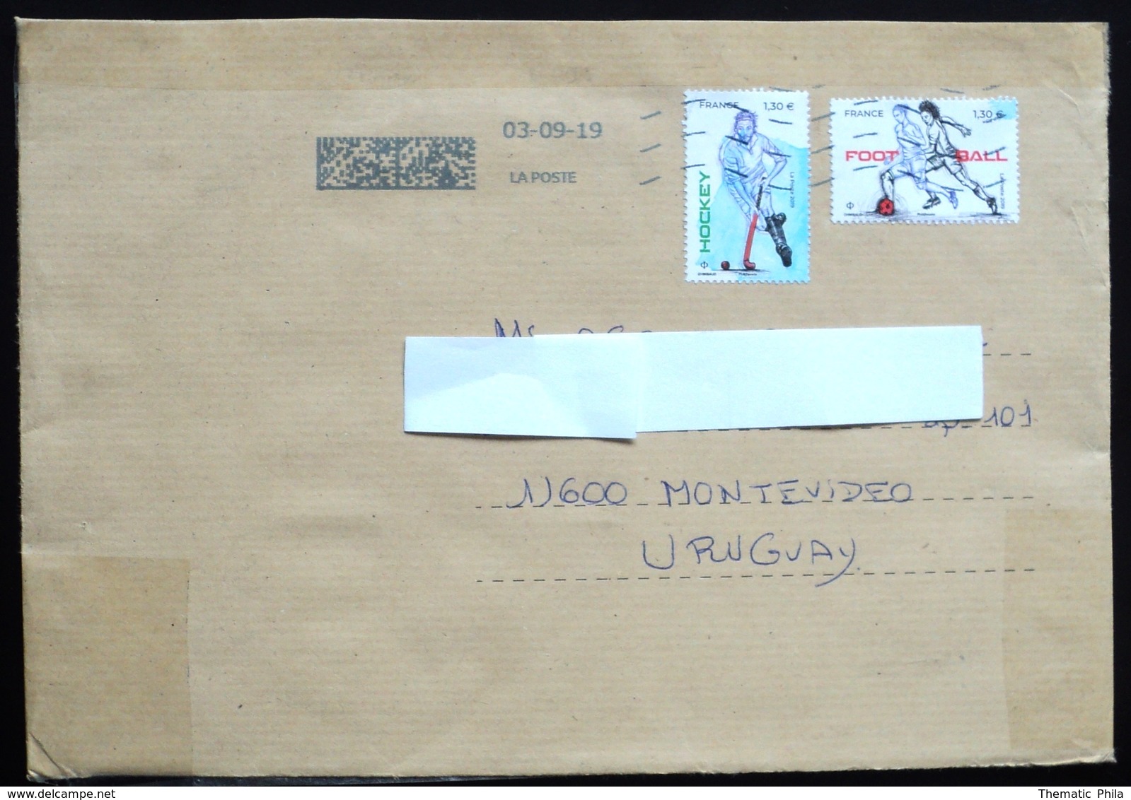 2019 France Francia Large Circulated Cover Envelope To Montevideo Uruguay Sport Hockey Football Futbol - Covers & Documents