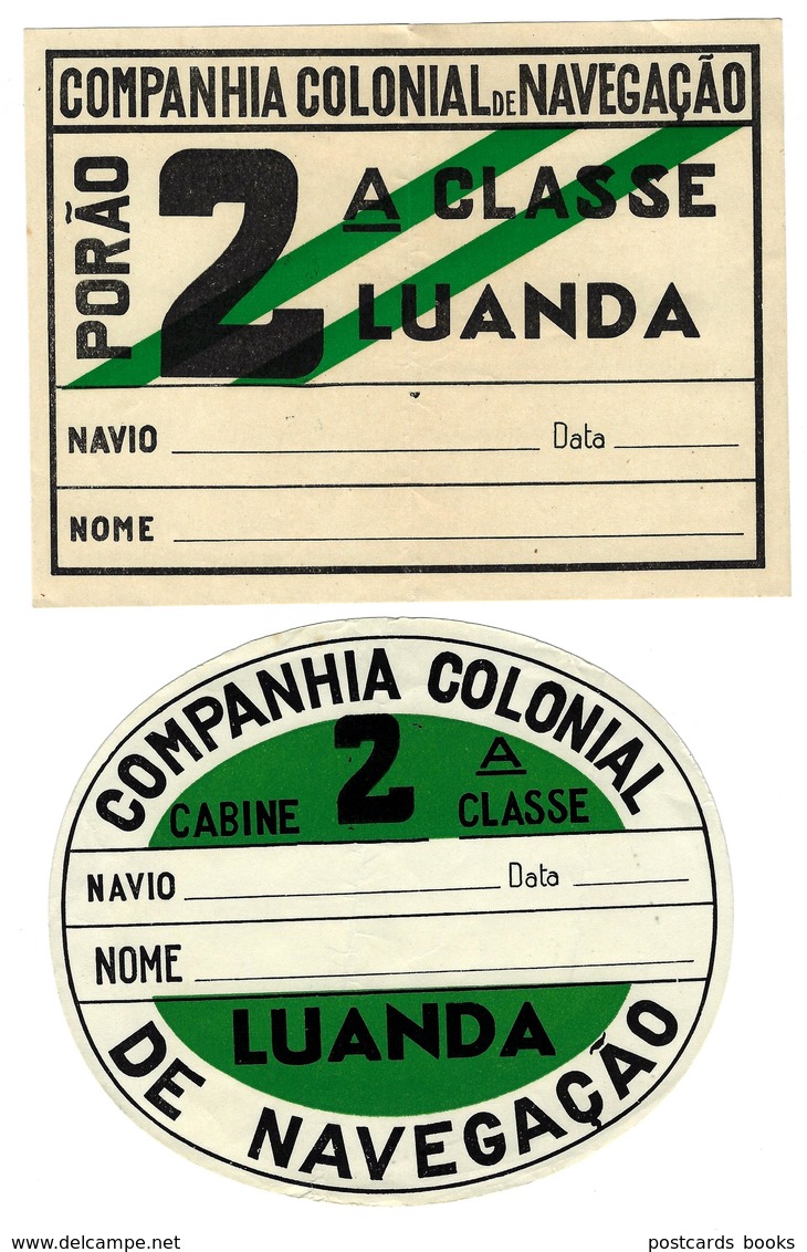 2 X Etiquetas Barco CCN COMPANHIA COLONIAL De NAVEGAÇÃO Luanda. Set 2 Vintage SHIP Label Passengers' Baggage PORTUGAL - Sonstige & Ohne Zuordnung