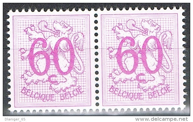 Année 1966 - COB 1370P3a** - En Paire Horizon  -  Chiffre Sur Lion Héraldique -  60c Grand Format  -  Cote  1,75 &euro; - Ungebraucht