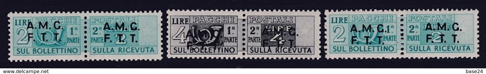 1947 Italia Italy Trieste A PACCHI POSTALI  PARCEL POST 2 Lire (x2) + 4 Lire MNH** - Postpaketen/concessie