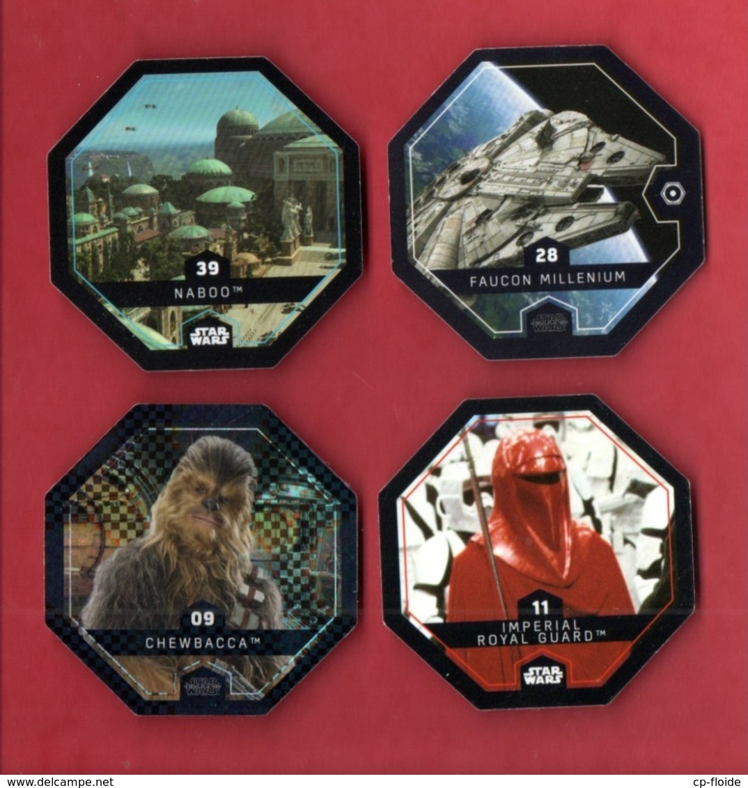 4 VIGNETTES IMAGES . " STAR WARS " . NABOO . CHEWBACCA . FAUCON MILLENIUM . IMPERIAL ROYAL GUARD - Ref. N°160TI - - Other & Unclassified