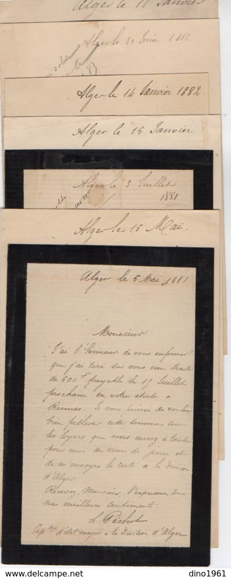 VP17.056 - MILITARIA - ALGERIE 1881/89 - 7 Lettres Du Capitaine D'Etat Major à La Division D'ALGER L. PECHOT ( Zouave ) - Documentos