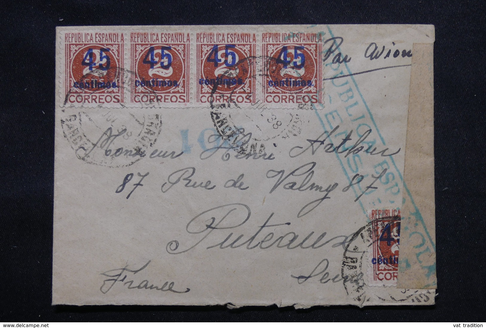 ESPAGNE - Enveloppe De Barcelone Pour La France En 1938 Avec Censure, Affranchissement Plaisant  - L 59251 - Republikanische Zensur