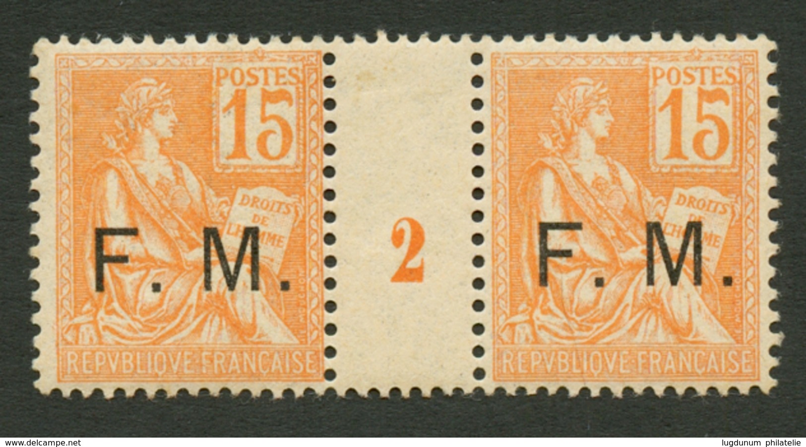 FRANCHISE MILITAIRE : 15c (n°1) Paire Avec MILLESIME 2 Neuf ** (trace Charnière Sur Le Pont. Cote 800€. Signé SCHELLER.  - Timbres De Franchise Militaire