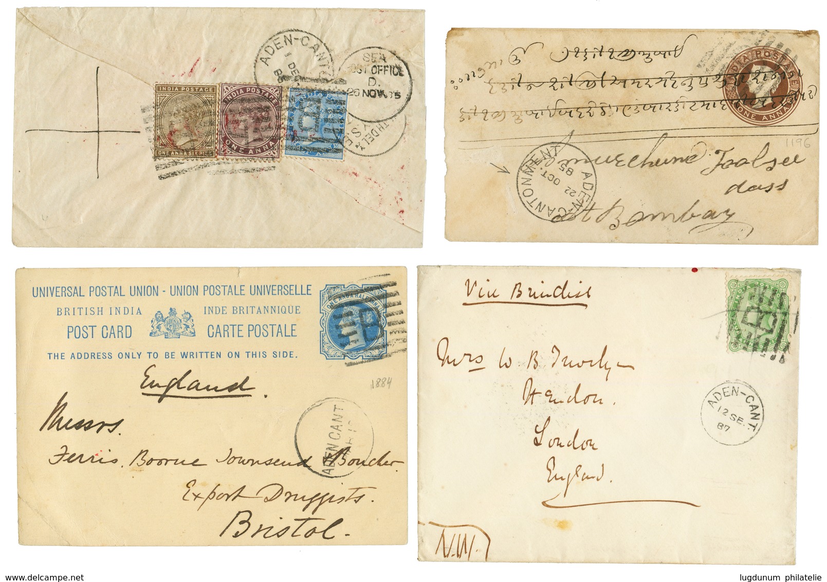 ADEN : 1885/ 87 Lot Of 4 Covers (nice 3 Color Franking) With ADEN CANTONEMENT Or ADEN CANT. Vvf. - Altri & Non Classificati