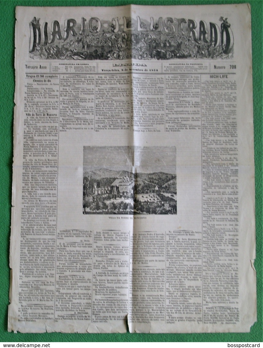 Lisboa - Torre De Moncorvo - Jornal Diário Ilustrado Nº 708 De 1874 - Imprensa. Bragança. - Informations Générales