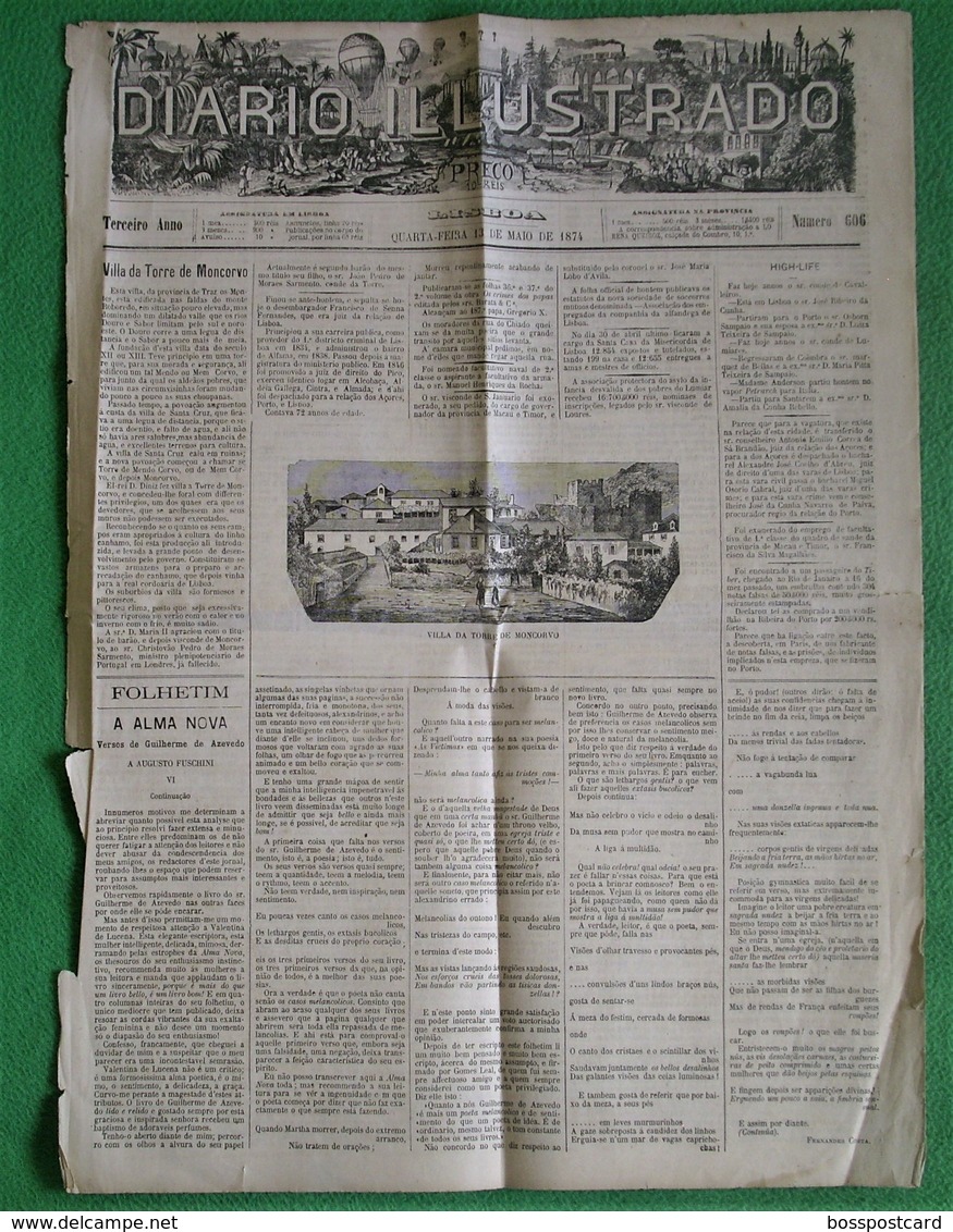 Lisboa - Torre De Moncorvo - Jornal Diário Ilustrado Nº 606 De 1874 - Imprensa. Bragança. - Algemene Informatie