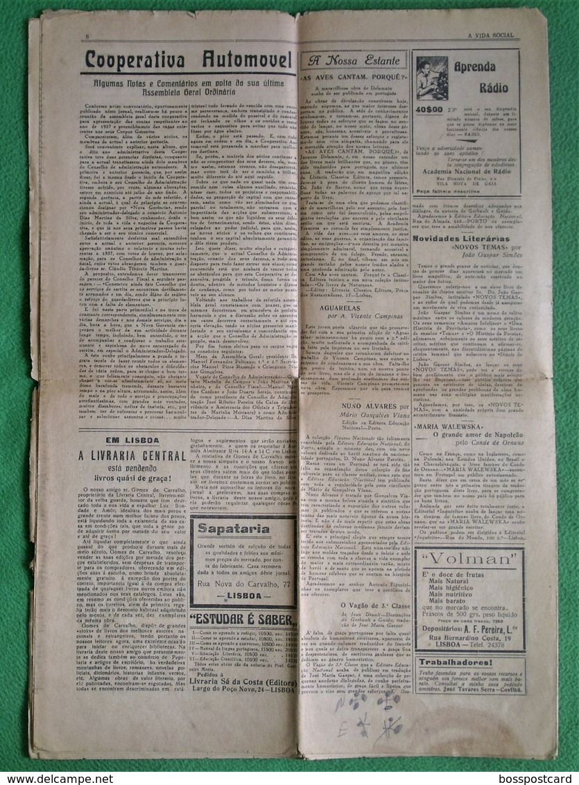 Montijo - Jornal A Vida Social Nº 139 De 1938 - Costa Da Caparica - Almada - Imprensa. Setúbal (danificado) - Informations Générales