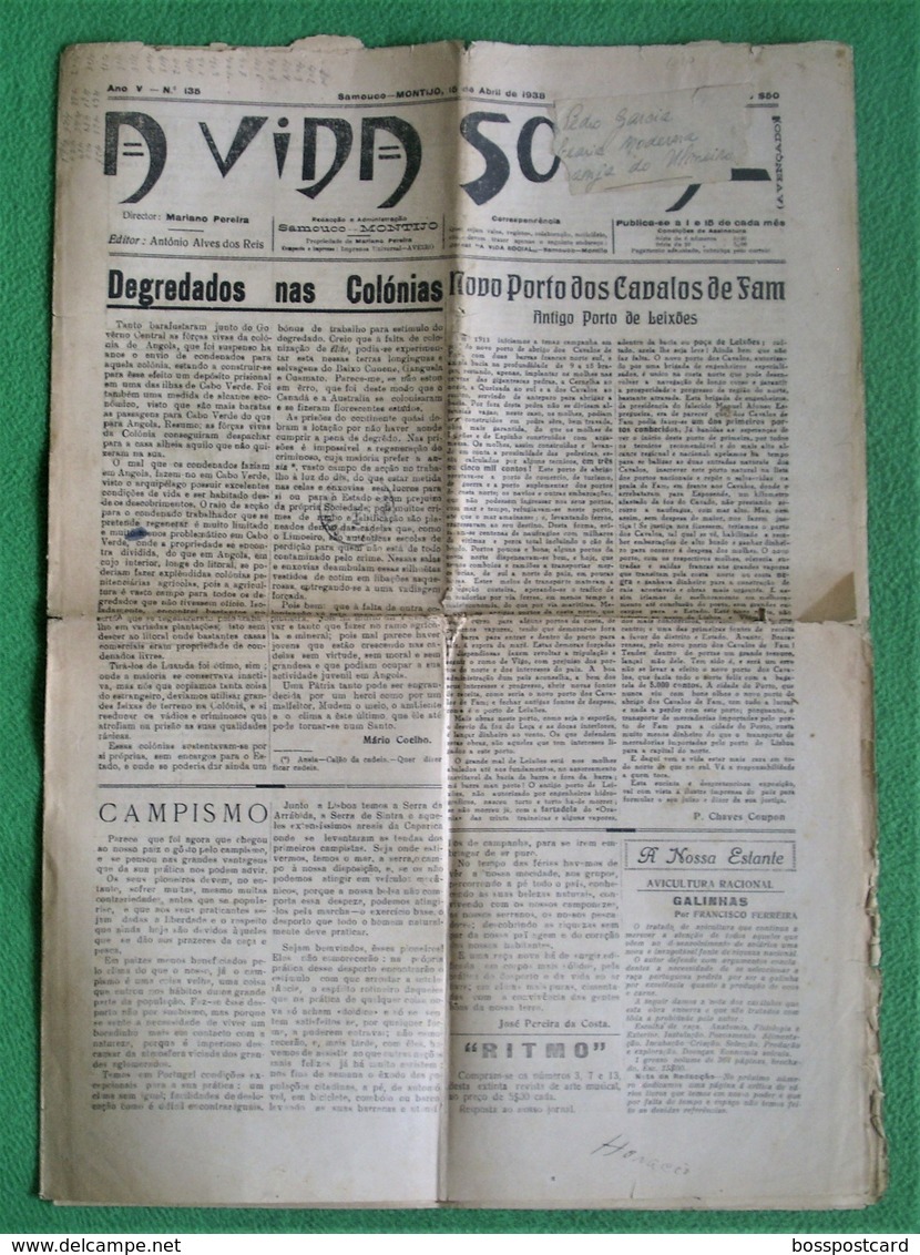 Montijo - Jornal A Vida Social Nº 135 De 1938 - Imprensa. Setúbal (danificado) - Algemene Informatie