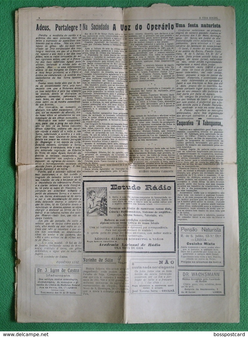 Montijo - Jornal A Vida Social Nº 135 De 1938 - Imprensa. Setúbal (danificado) - Algemene Informatie