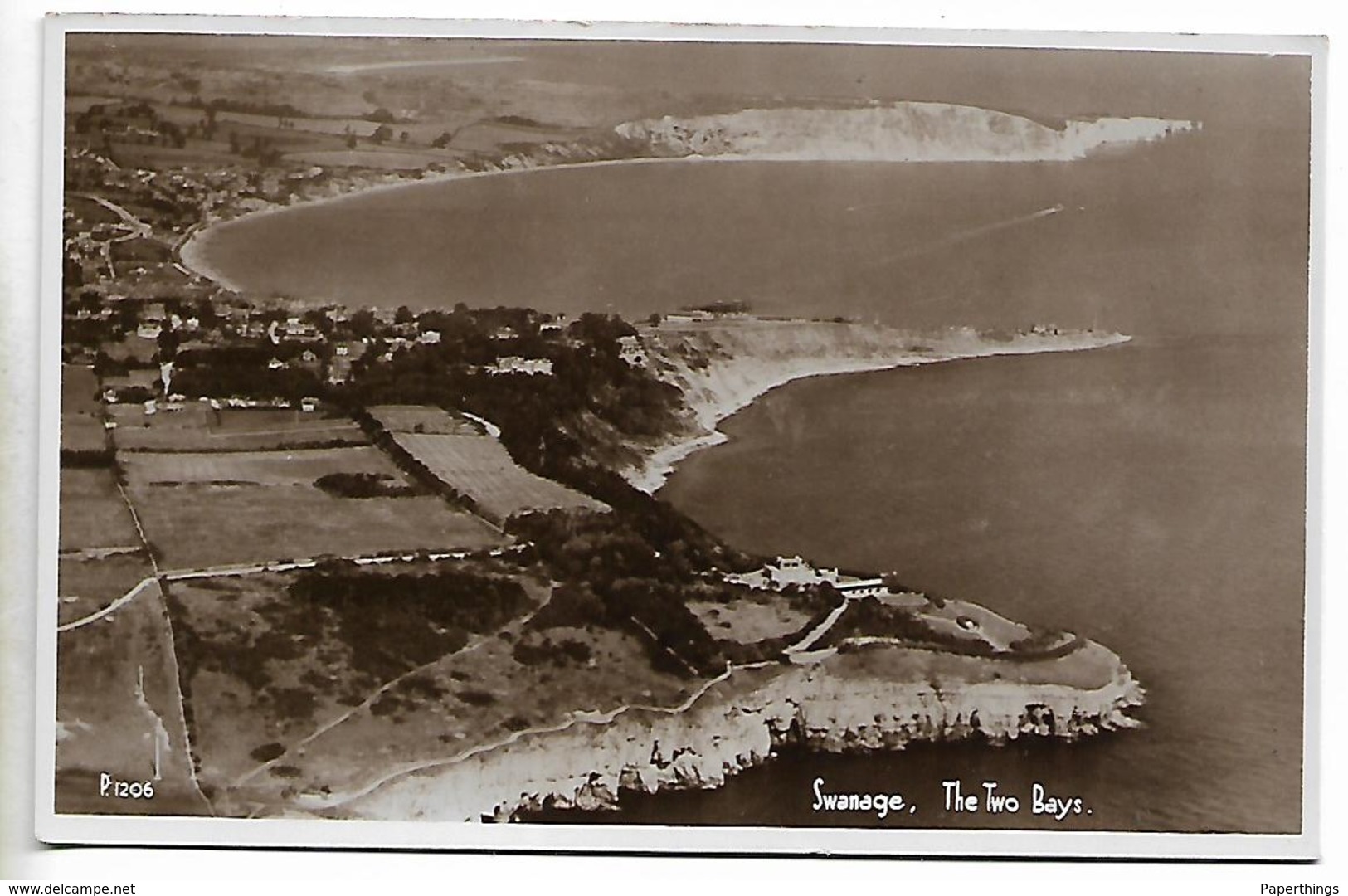 Real Photo Postcard, Swanage, The Two Bays, Air Photograph. Coastline, Landscape. - Swanage