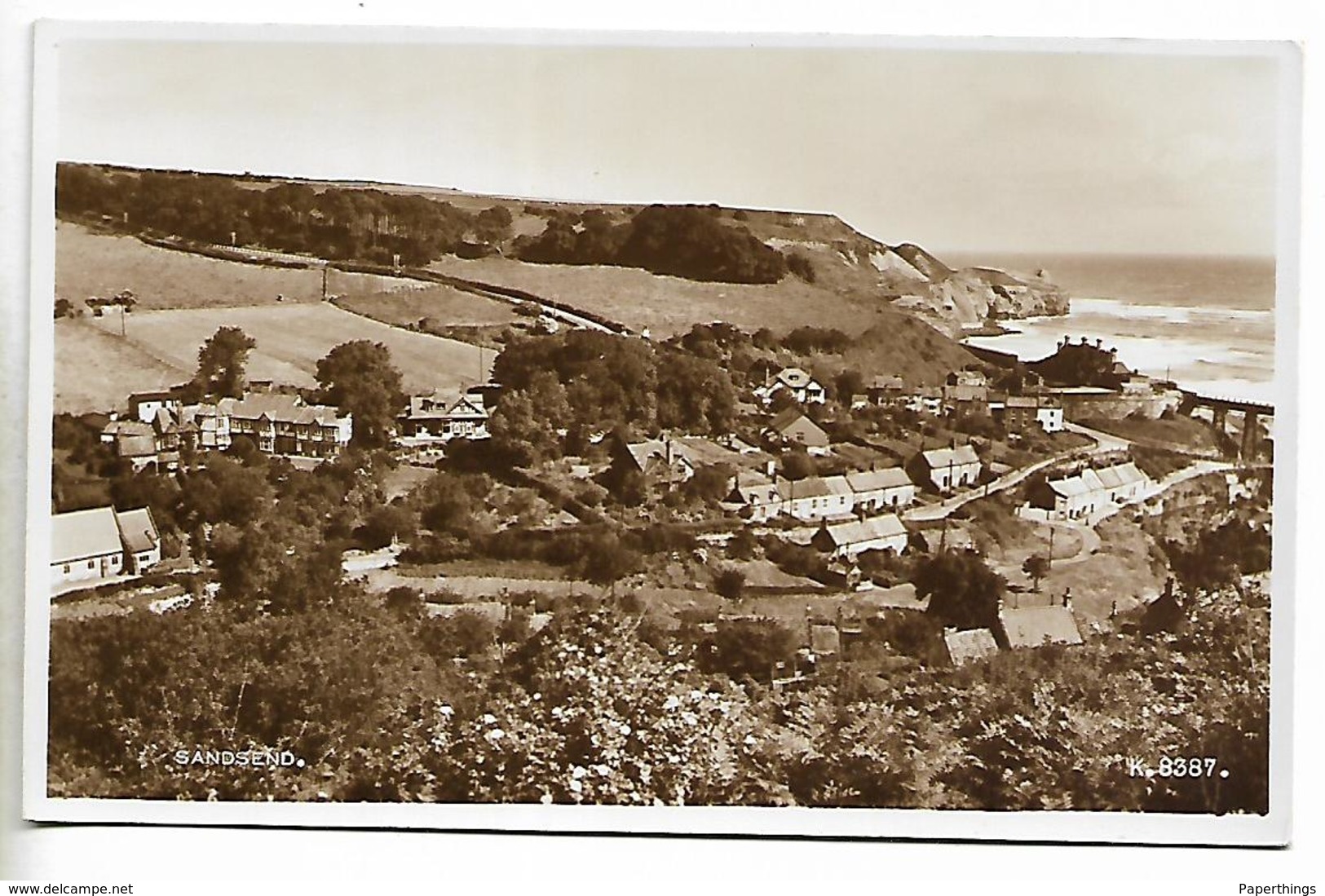 Real Photo Postcard, Sandsend, Topographical View, Coastline, Houses. - Whitby