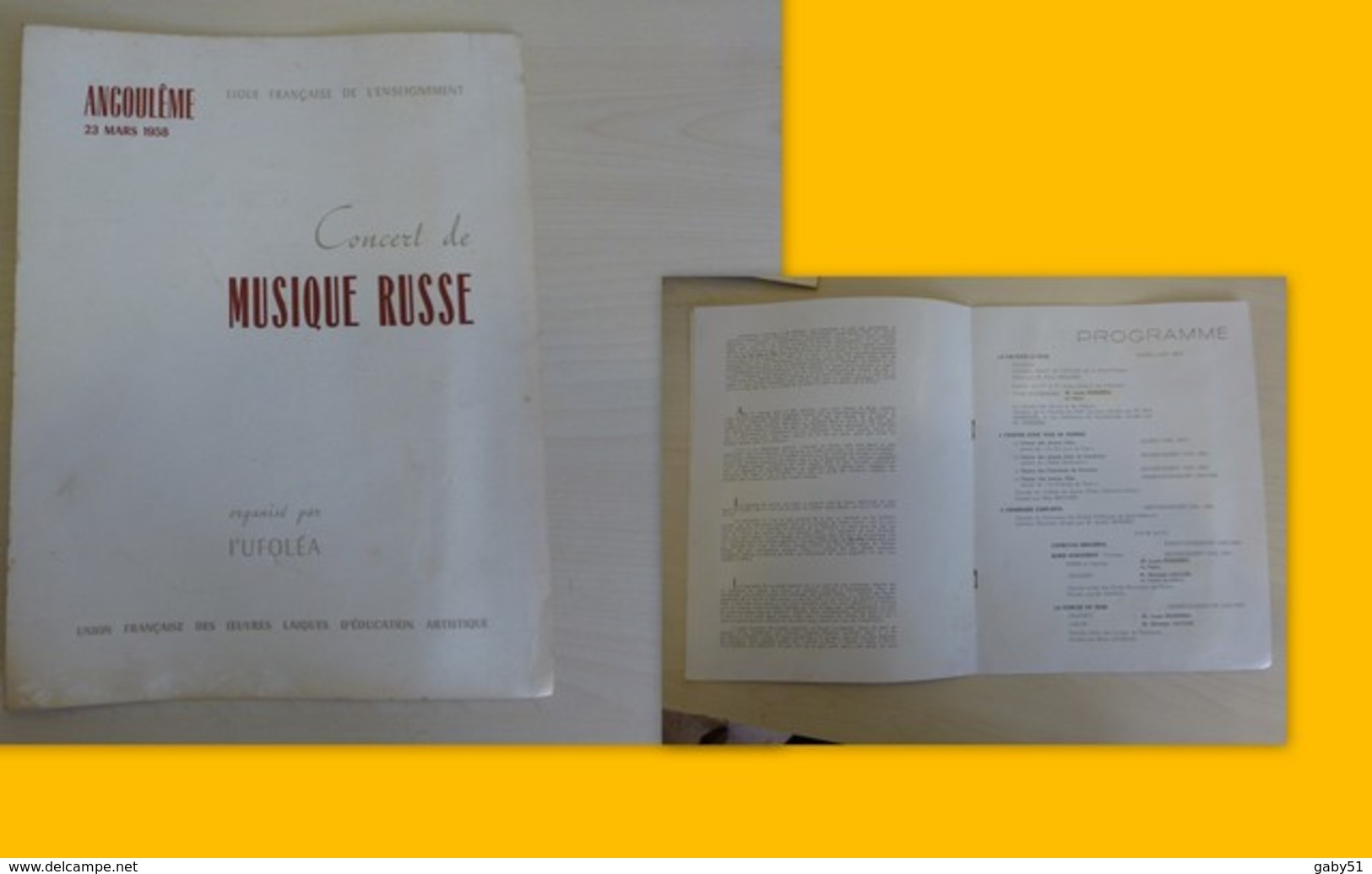 Angoulême 23 Mars 1958 (jour De Votre Naissance) Concert MUSIQUE RUSSE UFOLEA, Programme Ref 1570 ; L08 - Programas