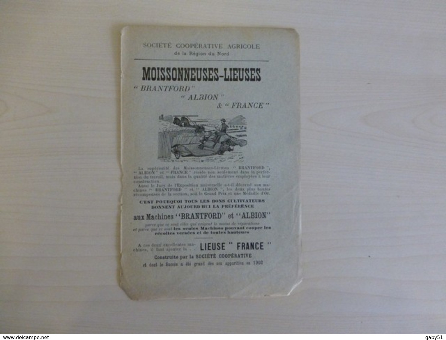 Coop Agricole Du Nord : Moissonneuse-lieuse Brantford, Albion Et France, Vers 1900, PUB Originale Ref 1576  ; PAP 10 - Advertising
