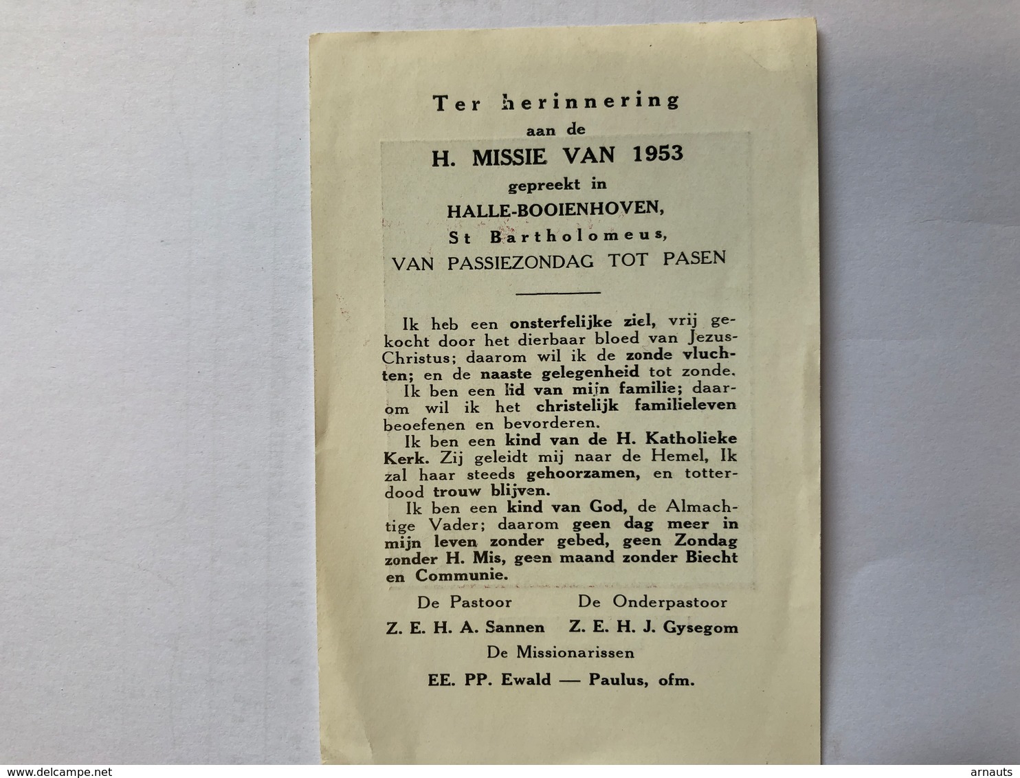 Missie 1953 Halle-Booienhoven Zoutleeuw Passiezondag Tot Pasen Pastoor Sannen En Gysegom - Obituary Notices