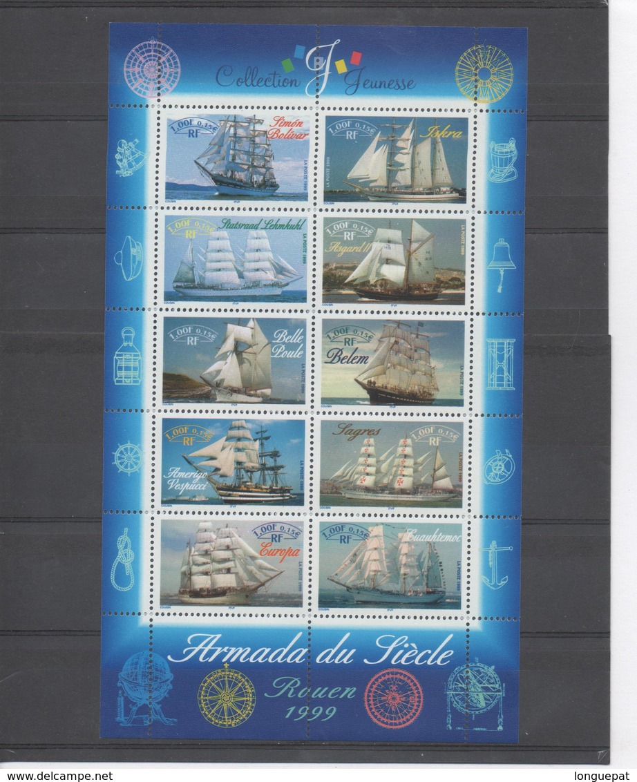 FRANCE - Voiliers - Armada Du Siècle ; Rouen 1999 - Grands Voiliers : "Simon Bolivar", "Iskra", "Belem", "Europa", " - Ships