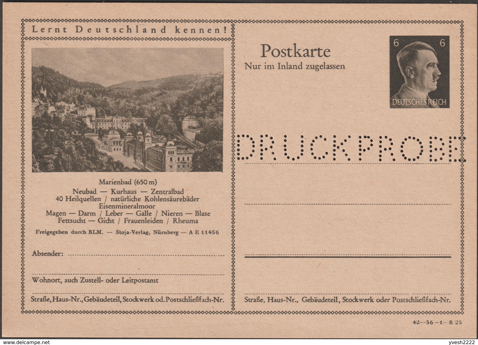 Allemagne / Rép. Tchèque 1942 / 1946. Entier Spécimen Et Réutilisés. Thermalisme,  Mariánské Lázně, Marienbad. Obésité - Kuurwezen