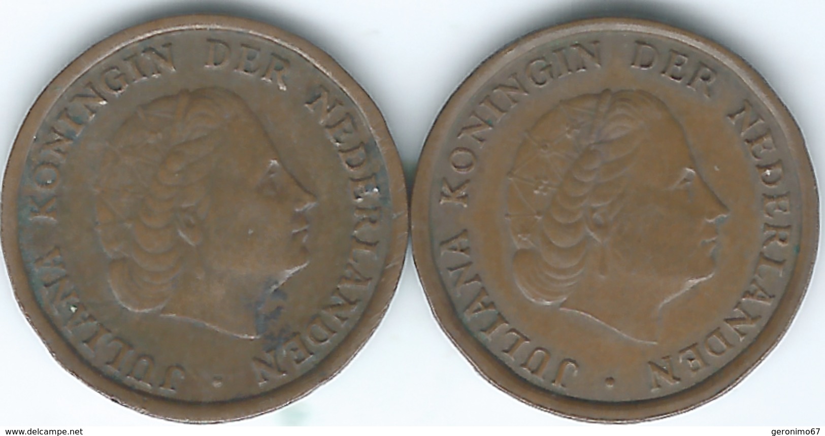 Netherlands - Juliana - 1 Cent - 1954 - Fish Mintmark & 1971 - Cock Mintmark - KM180 - 1948-1980 : Juliana