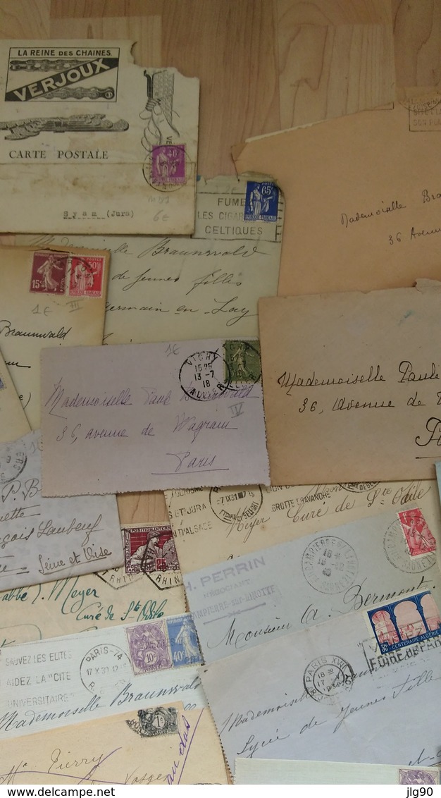 90 lettres période 1918-48, pour timbres ou oblitérations, divers états, majorité avec correspondances à l'int. (350g)