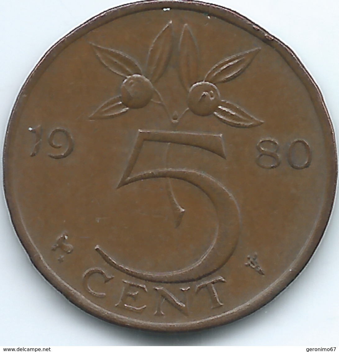 Netherlands - Juliana - 5 Cents - 1980 - Cock & Star Mintmark - KM181 - 1948-1980 : Juliana