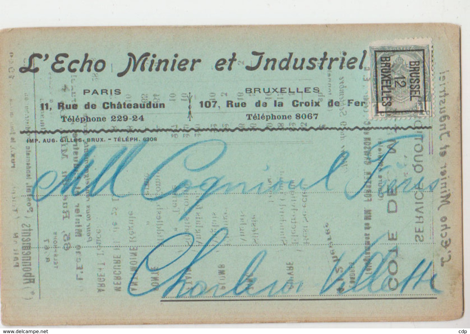 Carte Postale Industrielle  Montigny Le Tilleulecho Minier  1912  PREO - Typo Precancels 1906-12 (Coat Of Arms)