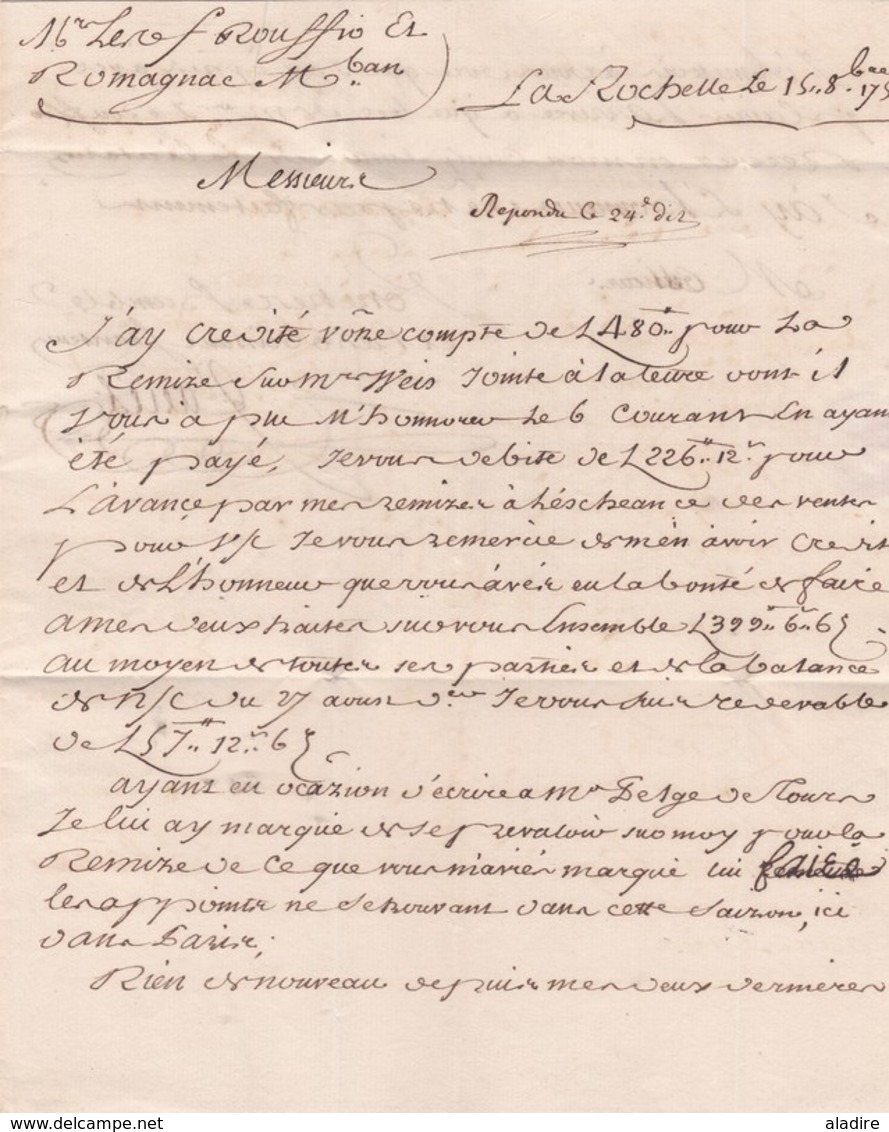 1754 - Marque postale  La Rochelle, auj. Charente Maritime sur LAC vers Montauban, auj .Tarn et Garonne
