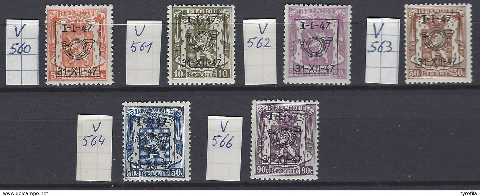 België VoorafstempelinO.B.C. Tussen Pre 560 / 566 (0) - Typos 1936-51 (Kleines Siegel)