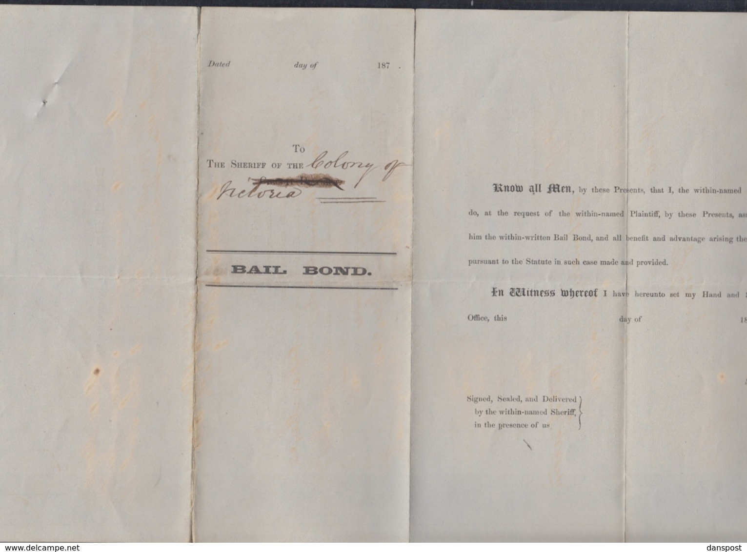 Australien Australia Bail Bond Victoria 1872 - Storia Postale