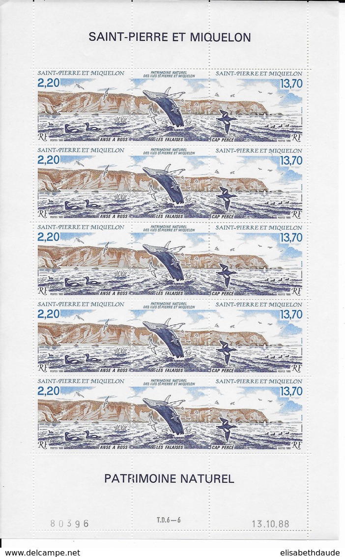 SPM - 1988 - NATURE / OISEAUX ... - FEUILLE COMPLETE TRIPTYQUE YVERT N°495A **  MNH - COTE = 46++ EUR - Ongebruikt