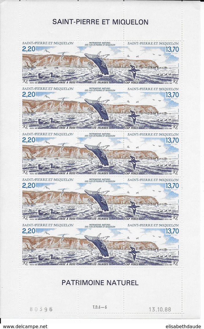 SPM - 1988 - NATURE / OISEAUX ... - FEUILLE COMPLETE TRIPTYQUE YVERT N°495A **  MNH - COTE = 46++ EUR - Unused Stamps
