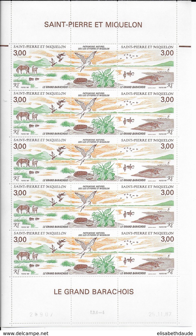 SPM - 1987 -  NATURE / OISEAUX ... - FEUILLE COMPLETE TRIPTYQUE YVERT N°485A **  MNH - COTE = 27++ EUR. - Unused Stamps