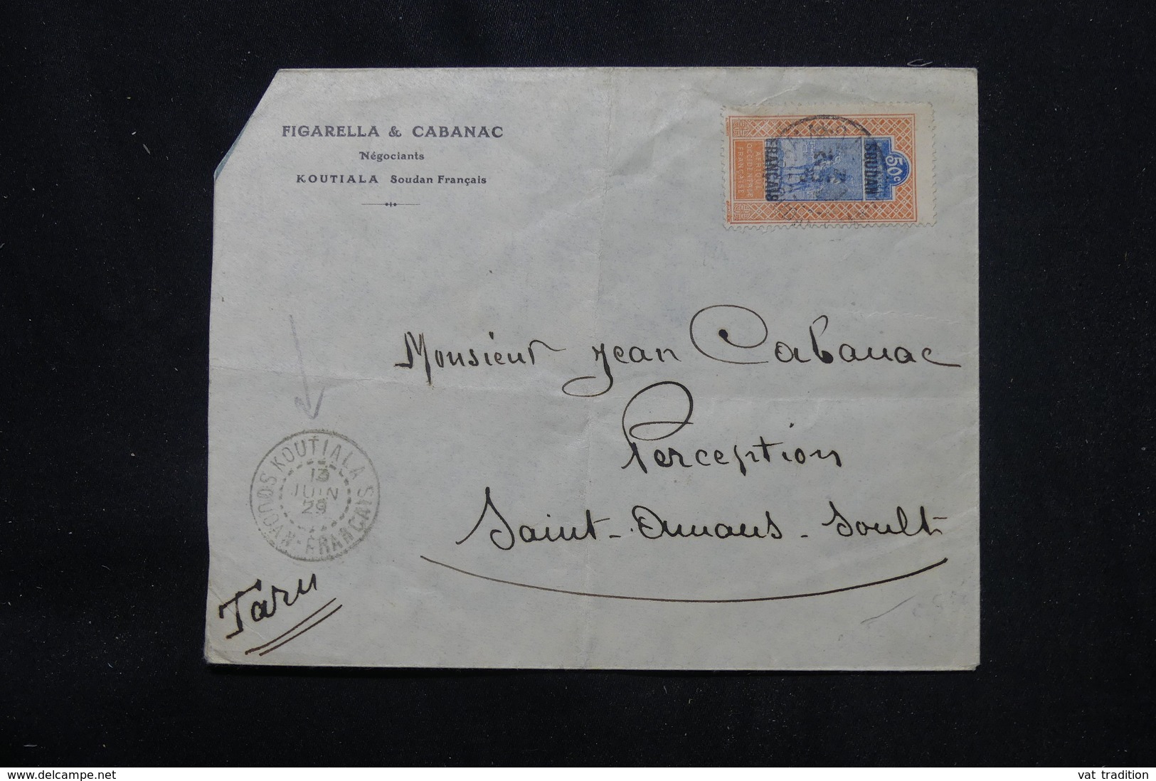 SOUDAN - Affranchissement Plaisant Sur Enveloppe Commerciale De Koutiala En 1929 Pour La France - L 59326 - Brieven En Documenten