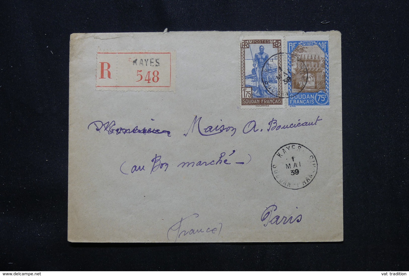 SOUDAN - Affranchissement Plaisant Sur Enveloppe En Recommandé De Kayes En 1939 Pour La France - L 59327 - Covers & Documents