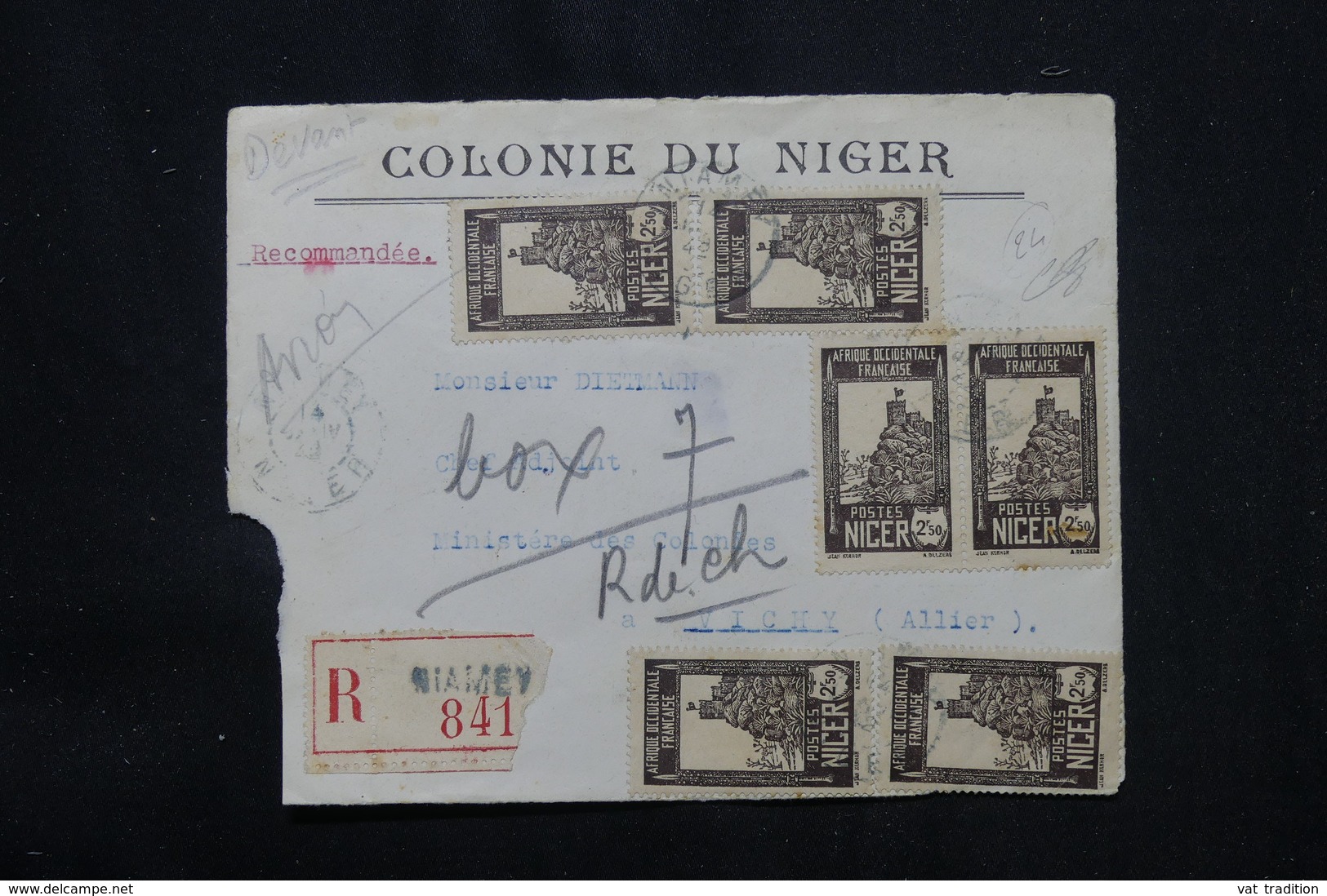 NIGER - Affranchissement Plaisant Sur Enveloppe ( Devant ) En Recommandé De Niamey En 1942 Pour Vichy - L 59328 - Storia Postale