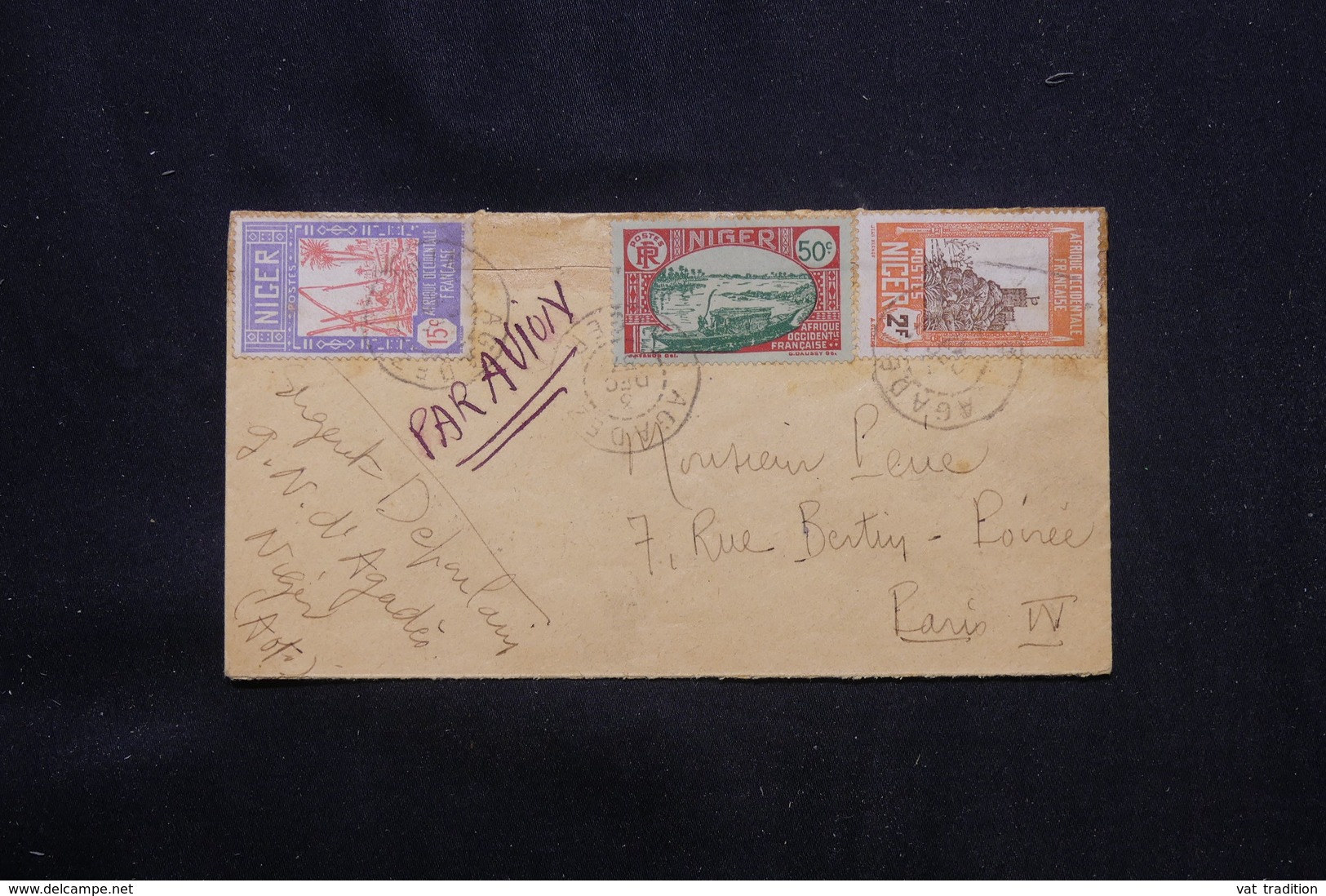 NIGER - Affranchissement Plaisant Sur Enveloppe De Agades En 1937 Pour La France Par Avion - L 59330 - Cartas & Documentos
