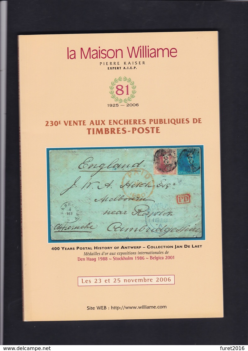 CATALOGUE DE VENTE WILLIAM 230 Eme :  COLLECTION  JAN DE LAET  History Of Antwerp . - Catalogues De Maisons De Vente