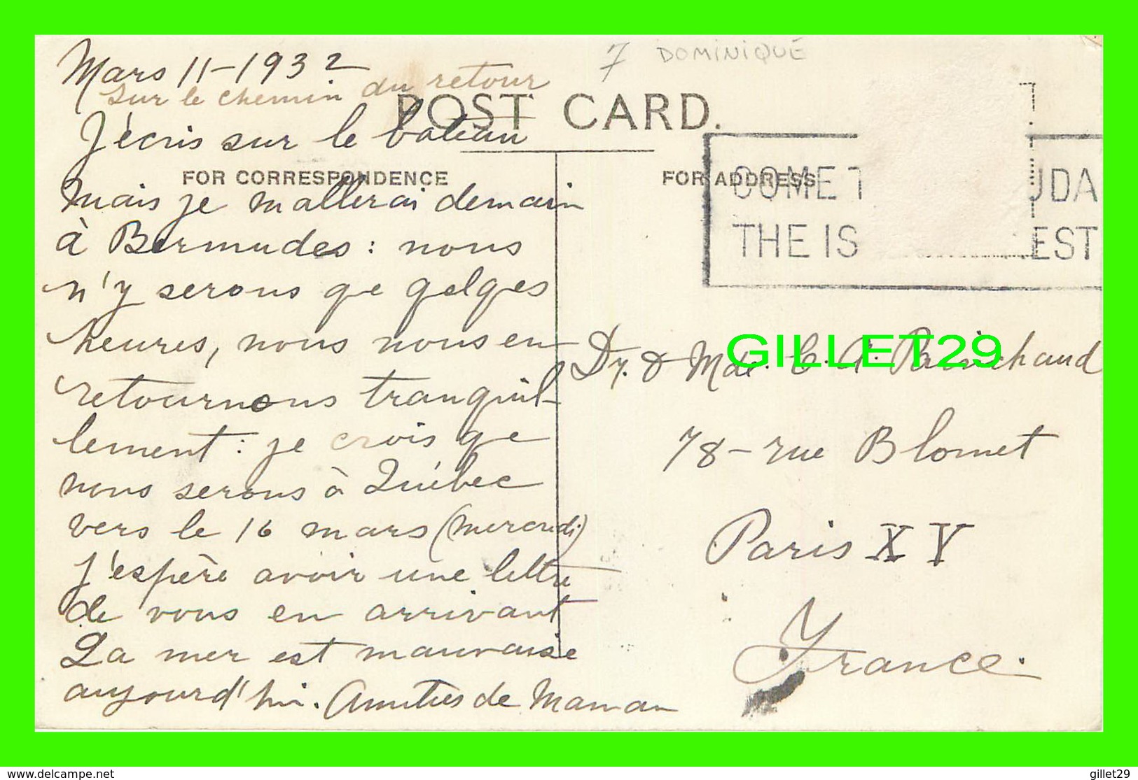 ROSEAU, DOMINIQUE - SEE OF THE CITY OF ROSEAU FROM THE SEA - BY MASTERVILLE - TRAVEL IN 1932 - - Dominica