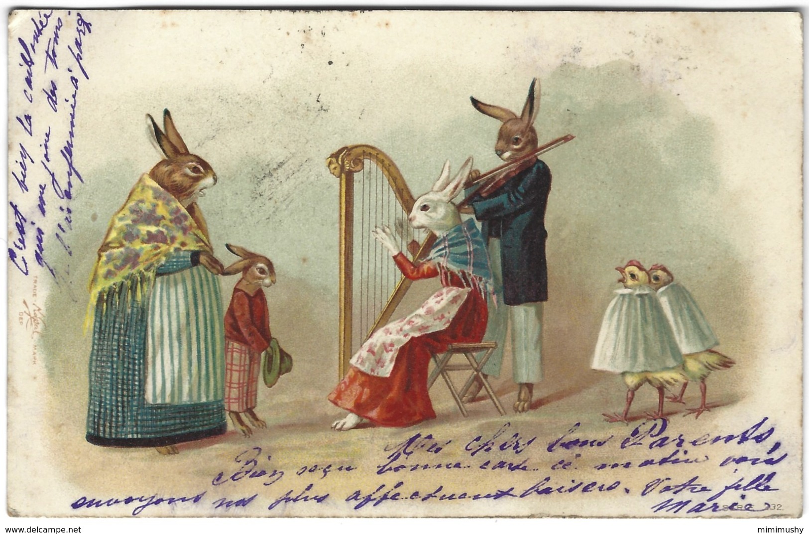 Lapins Qui Font De La Musique - Harpe Et Violon - Deux Poussins - Autres & Non Classés