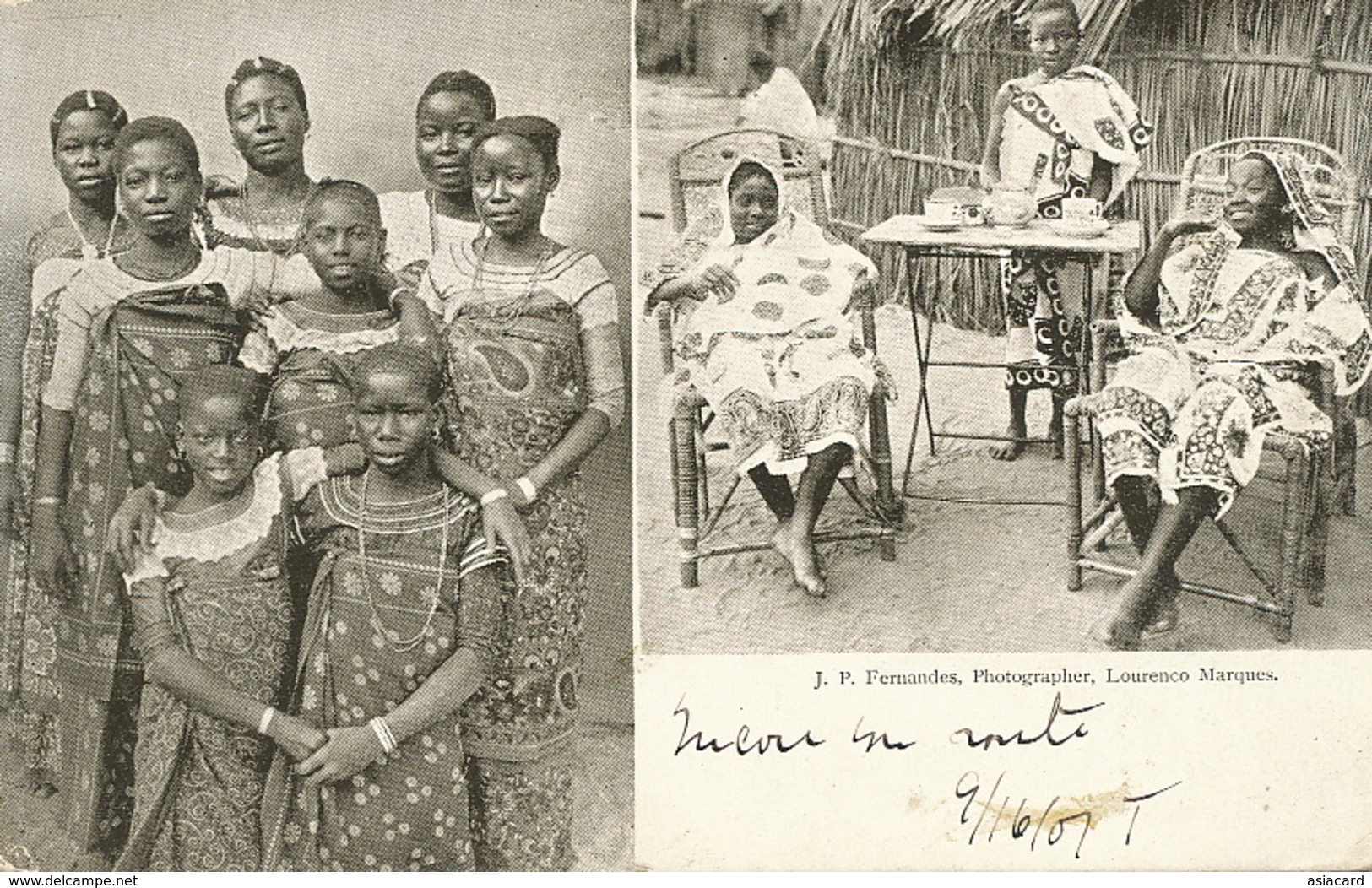 Lourenço Marquès  Natives Having Coffee.  Group Of Young Girls . . P. Used - Mozambique