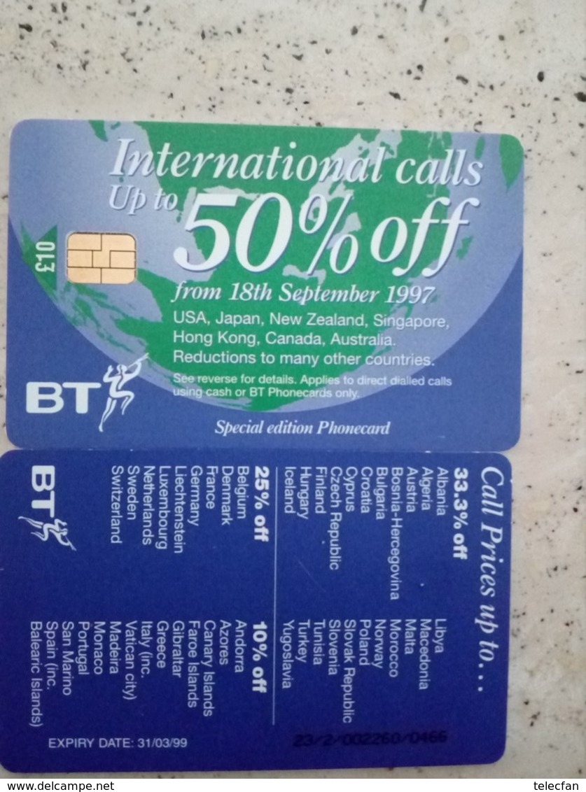 GB UK LOT 2 CARDS CARTE A PUCE CHIP CARD INTERNATIONAL CALLS 50% OFF 10£ UT - BT Generales