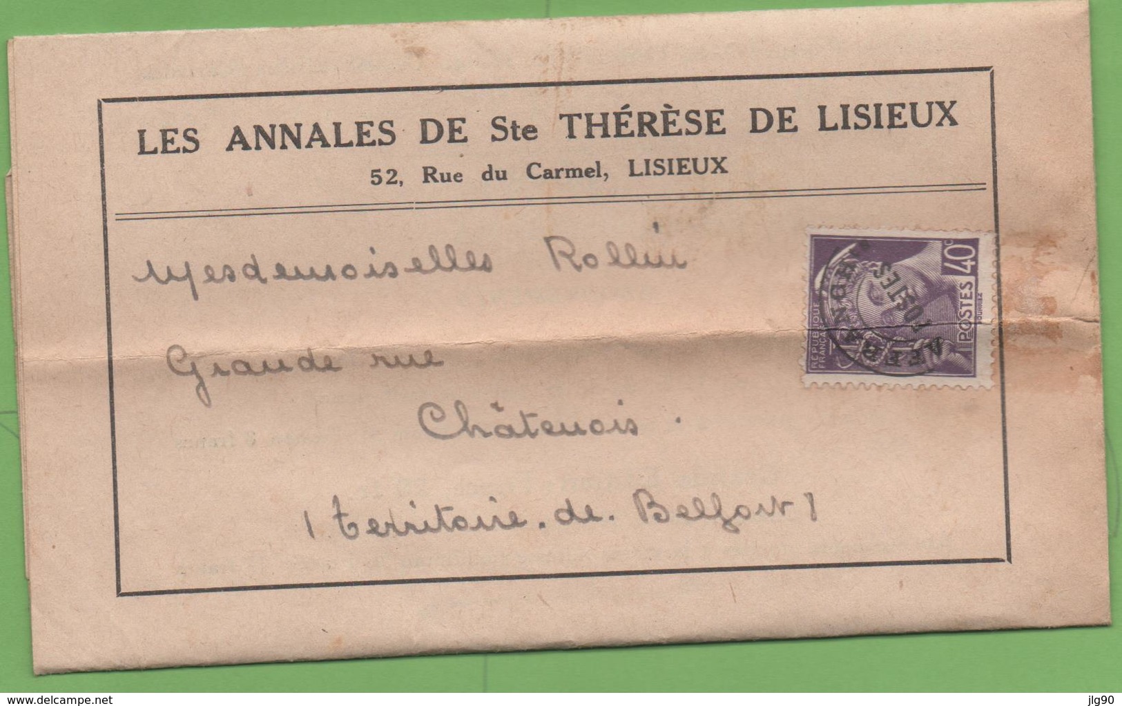 Préo Mercure 40c "République Française" Seul Sur Lettre Les Annales De Ste Thérèse De Lisieux Avec 1er A Sans Barre Pour - Guerra De 1939-45