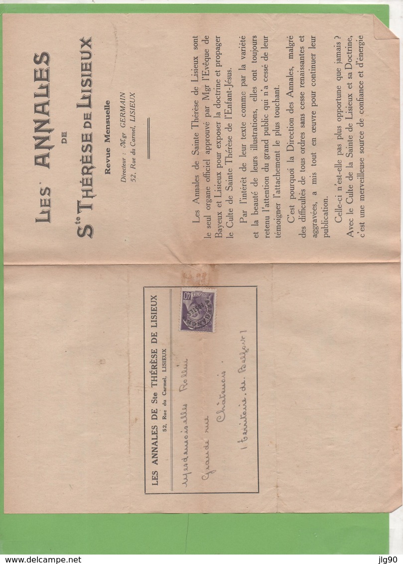 Préo Mercure 40c "République Française" Seul Sur Lettre Les Annales De Ste Thérèse De Lisieux Avec 1er A Sans Barre Pour - Guerra De 1939-45