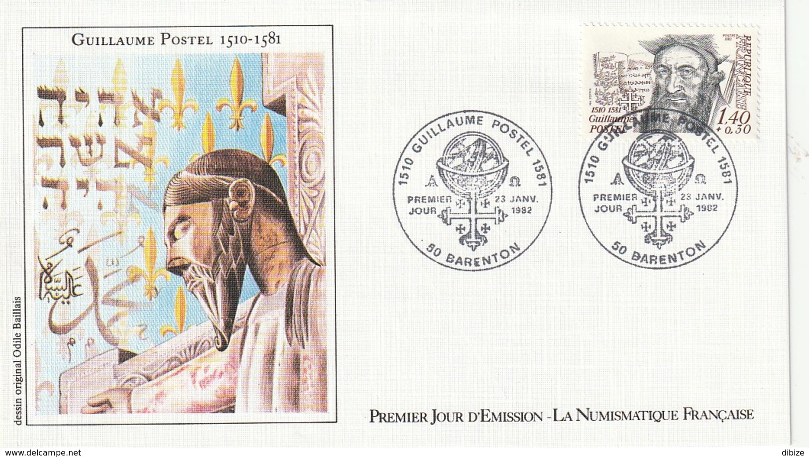 France. Enveloppe 1er Jour 1982. Guillaume Postel 1510-1581. - Ecrivains