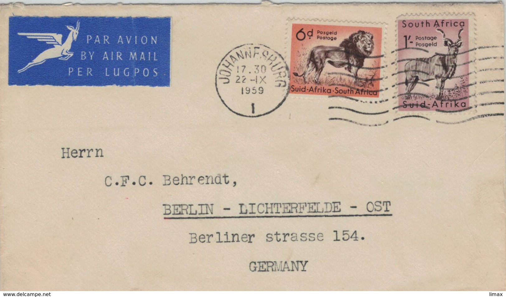 Johannesburg 1959 - Löwe Antilope - Airmail