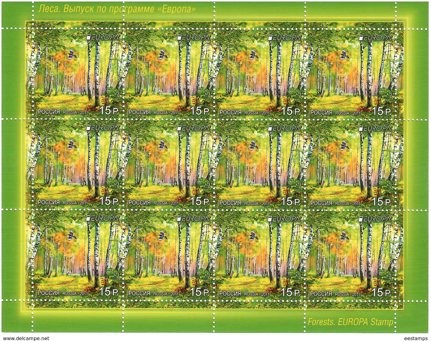 Russia 2011 .EUROPA 2011 (Forests). Sheet Of 12 Stamps.    Michel # 1712 Bg. - Neufs