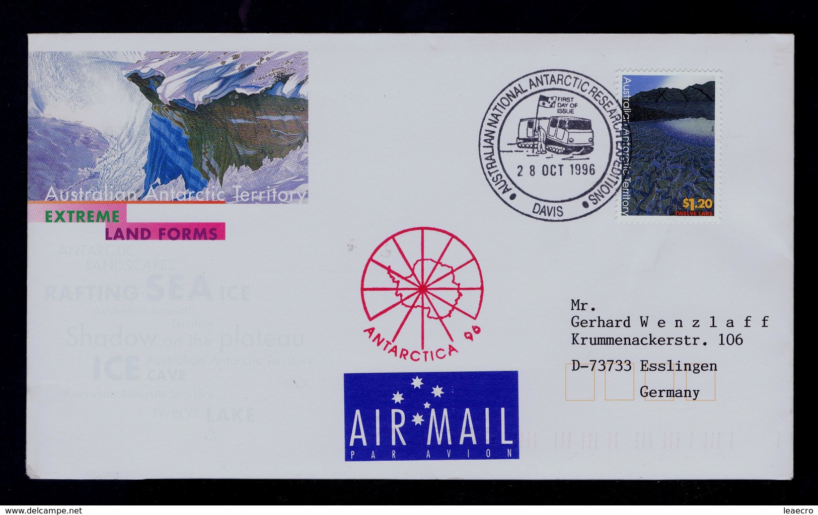 Veicules Base ANTARTIC 96 Landscape Region Australian Cover Postal Stationery Gc4796 - Otros Medios De Transporte