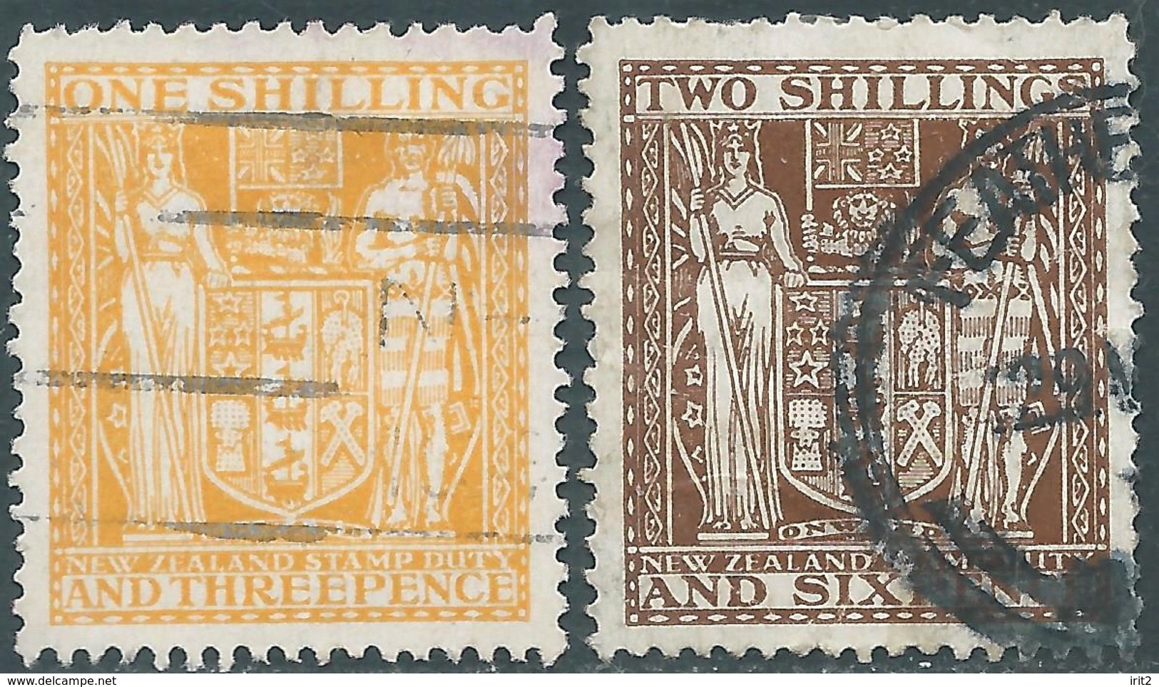 Nuova Zelanda,New Zealand,Revenue Stamps 1 & 2 SHILLING Used - Postal Fiscal Stamps