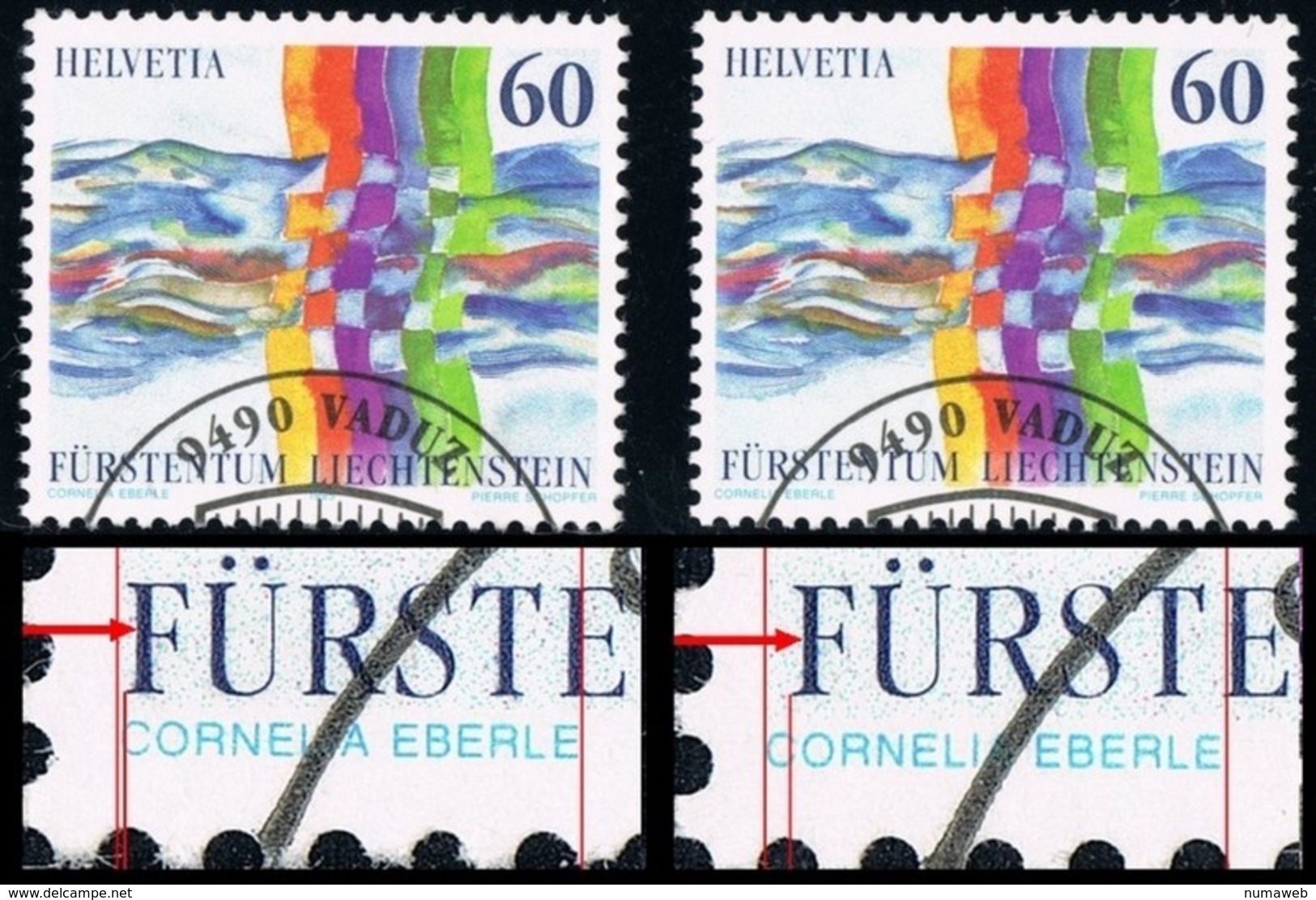 Emission Commune Suisse-Liechtenstein 1995 - Variété: Décallage De Texte - Variétés